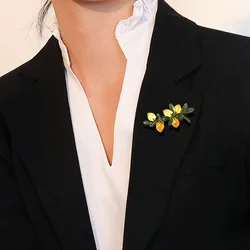 Cute Glaze Enamel Yellow Lemon Brooches for Women Wedding Party Fruit Orange Green Leaf Causal Brooch Pins Gifts Fashion Jewelry