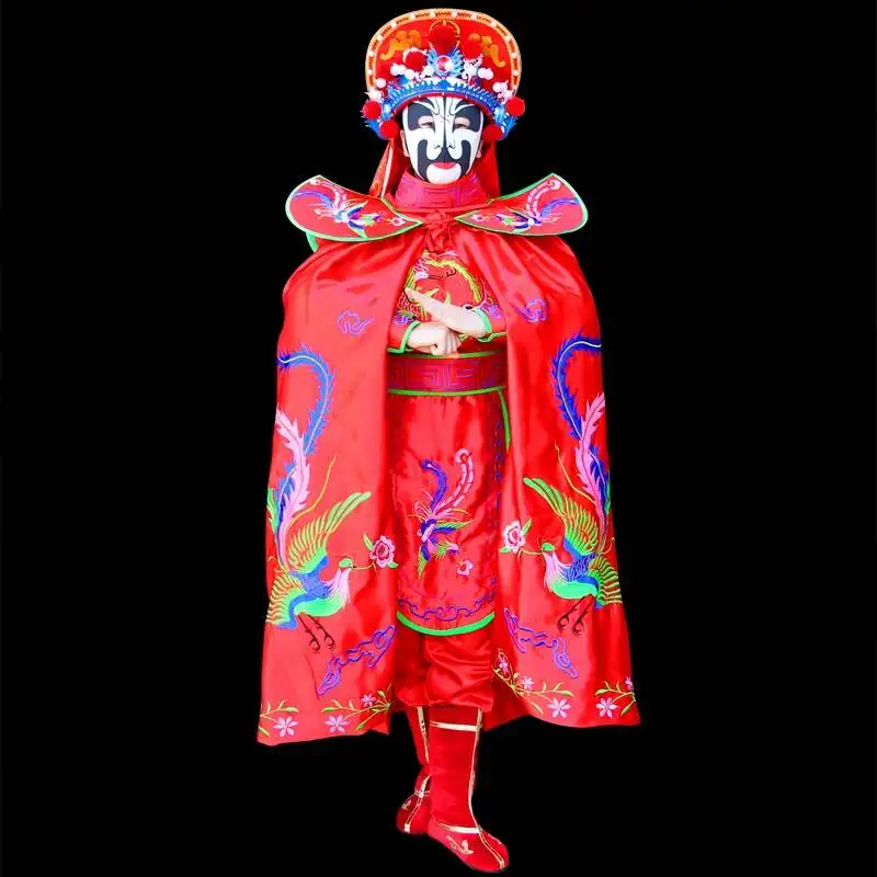 Chinese Sichuan Opera Face Changing Costume Full Set Phoenix Embroidery Red Traditional Performance Outfit