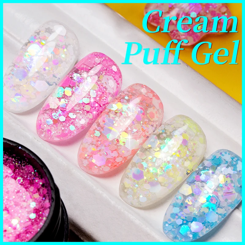 PUENTE Summer Glitter paillettes Gel smalto per unghie crema lucida Puff Gel 5ML Soak Off Gel UV per unghie vernice semipermanente per Manicure