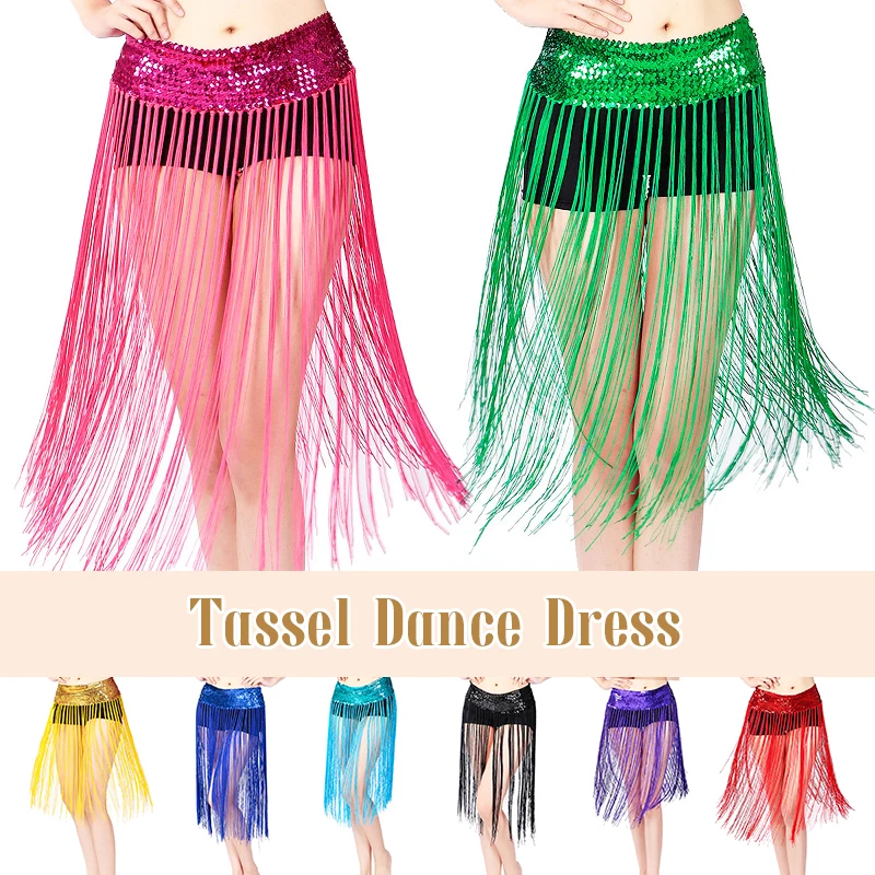 

Women Belly Dancing Oriental Dance Hip Scarf Latin Dancewear Costumes Long Tassel Sequins Dancing Waist Chain Bellydance Belt