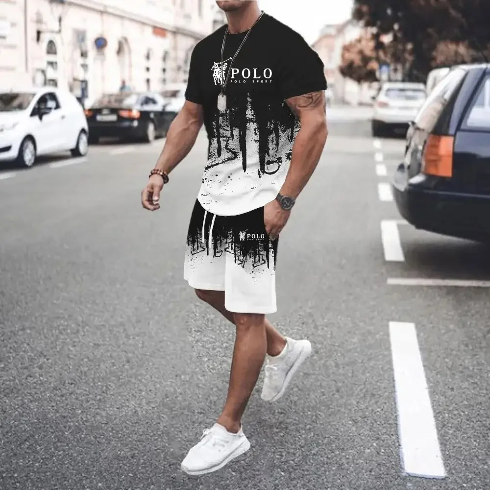 Summer Tracksuit Set 3D Printed Casual Men\'s T-shirt Short Male Sportswear Short Sleeve 2 Pieces Sporty Clothing Outfit Men Set