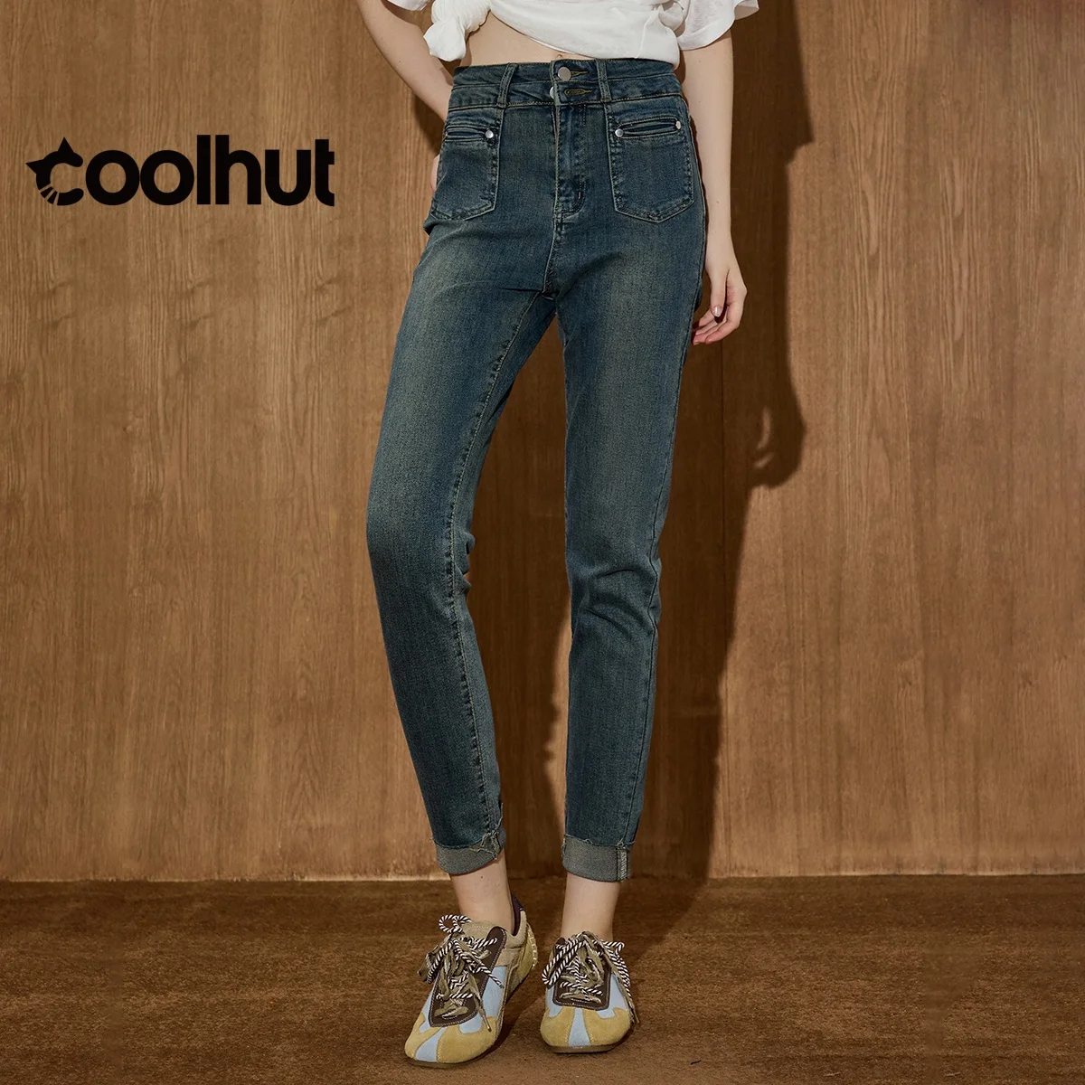 

COOLHUT 2025 летние женские винтажные джинсы скинни с высокой талией, эластичные облегающие тонизирующие джинсовые брюки до щиколотки, повседневные шикарные
