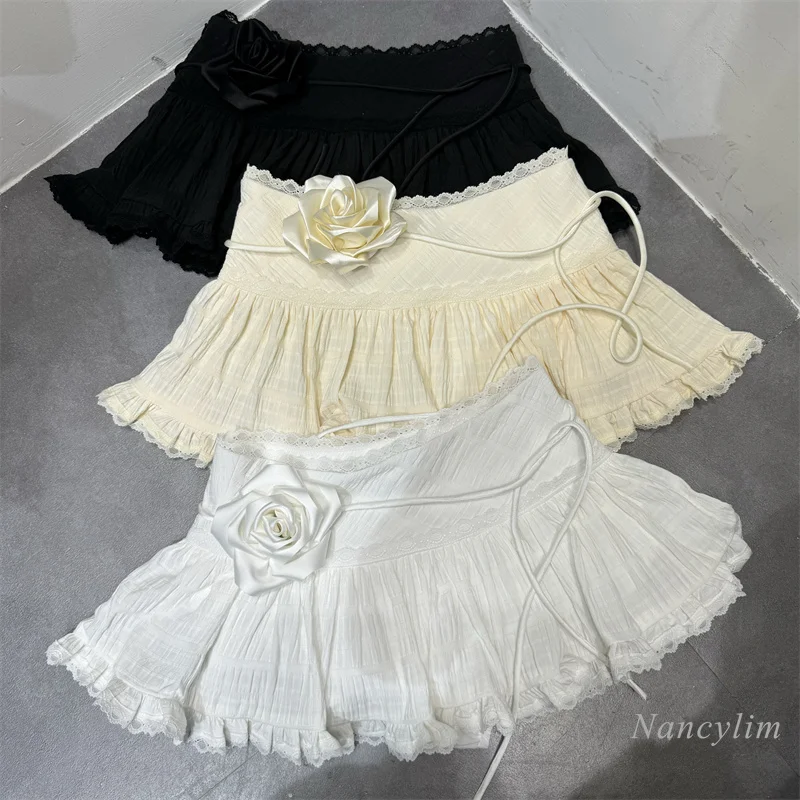 

Mini Lace Skirt Women's Summer Ballet Skirt Sweet High Waist Slimming A- Line Skirts Exposure-Proof Jupe Femme 2024