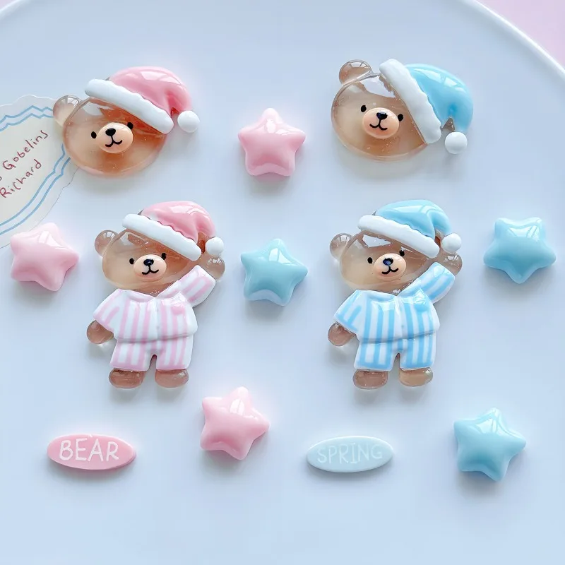 Cute Cartoon Pink & Blue Pajama Bear Star Shoe Charms Accessories Perfect for Slide Sandals Garden Shoe Decoration Buckles Gifts