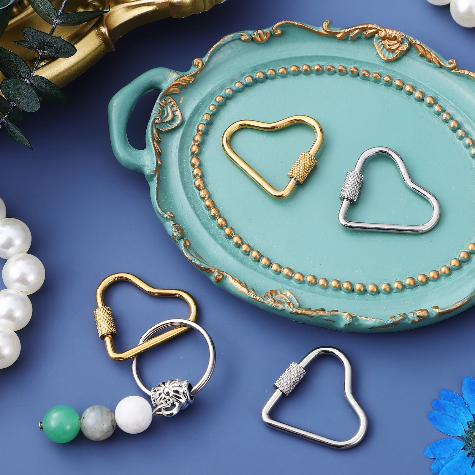 

4 Pcs Heart Shaped Carabiner Clips 2 Gold 2 Silver Stainless Steel Necklace Accessories Secure Connection Jewelry Handbag Belt