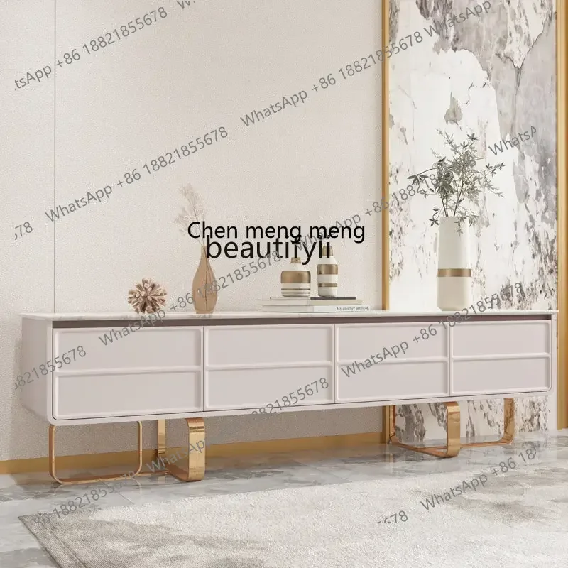 cn8350 LHY zq Modern Natural Marble TV Cabinet Italian White Living Room Floor Cabinet Small Apartment Low Cabinet