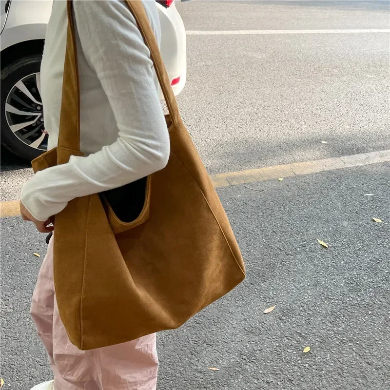 Large Capacity Faux Suede Shoulder Bags Simple Solid Versatile Commuting Bags for Women 2024 Casual Fashion High Quality Tote