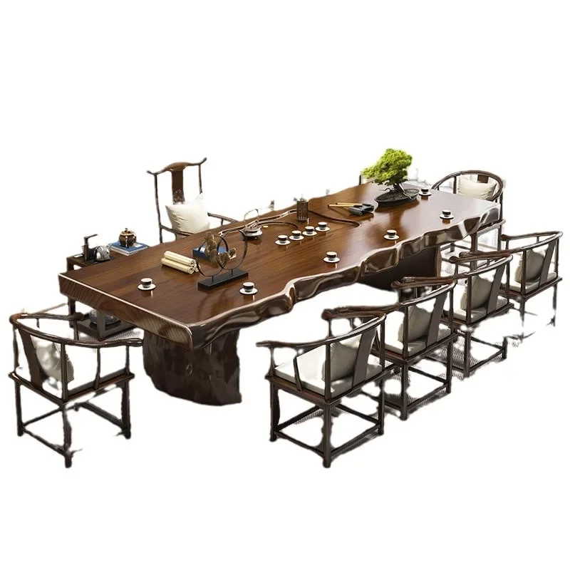 

Log large board tea table New Chinese solid wood tea table, modern simple Zen home tea table