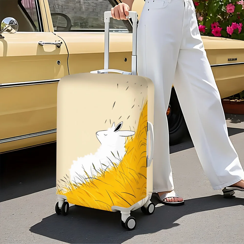 1PC cute little white rabbit and hay meadow print luggage cover. Fits suitcases from 18 to 32 inches; effectively protects your