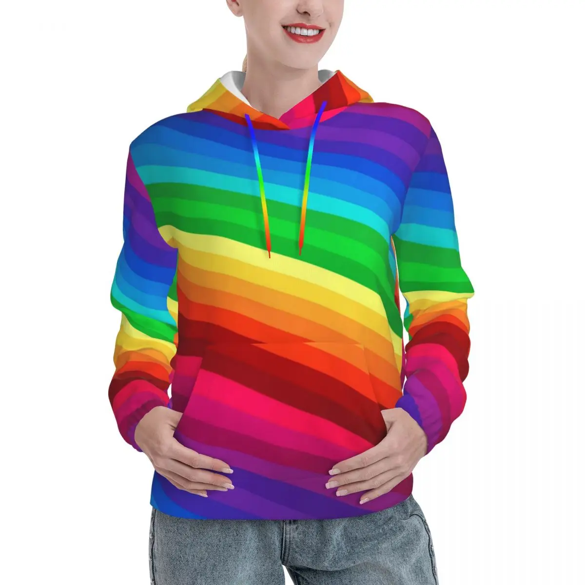 

Diagonal Rainbow Striped Casual Hoodies Colorful Stripes Harajuku Hooded Shirt Autumn Long-Sleeve Loose Oversize Pullover Hoodie