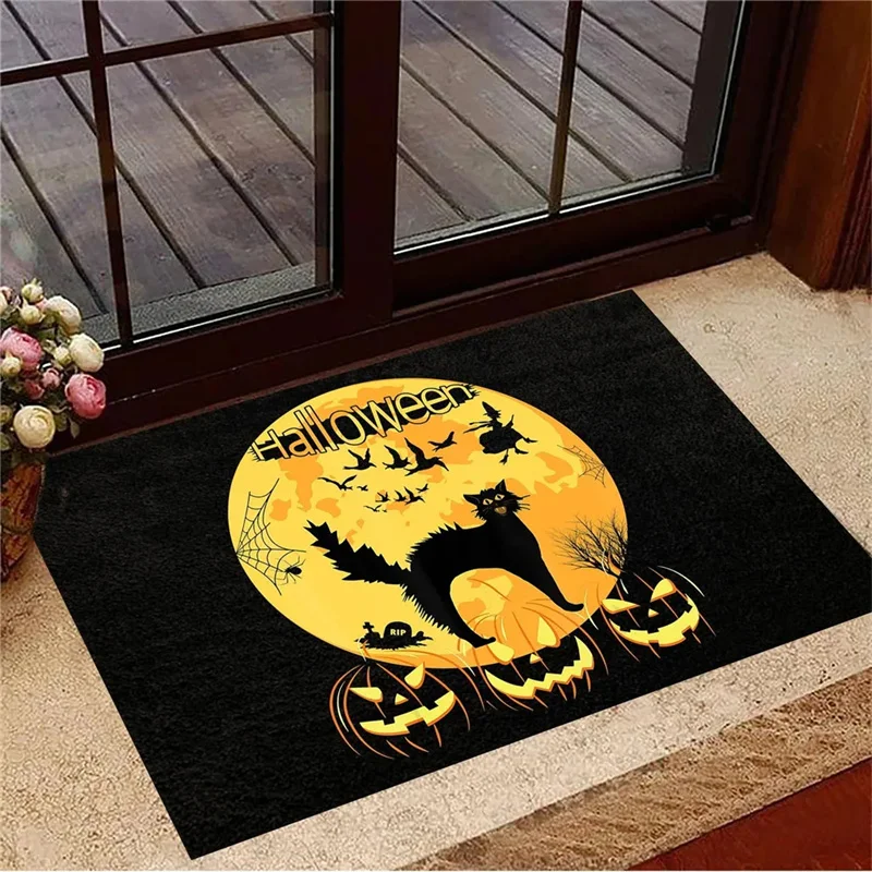 HX Horror Floor Mats Black Cat with Blood Knife No Lives Matter Doormat Cartoon 3D Print Indoor Carpets Halloween Home Decor