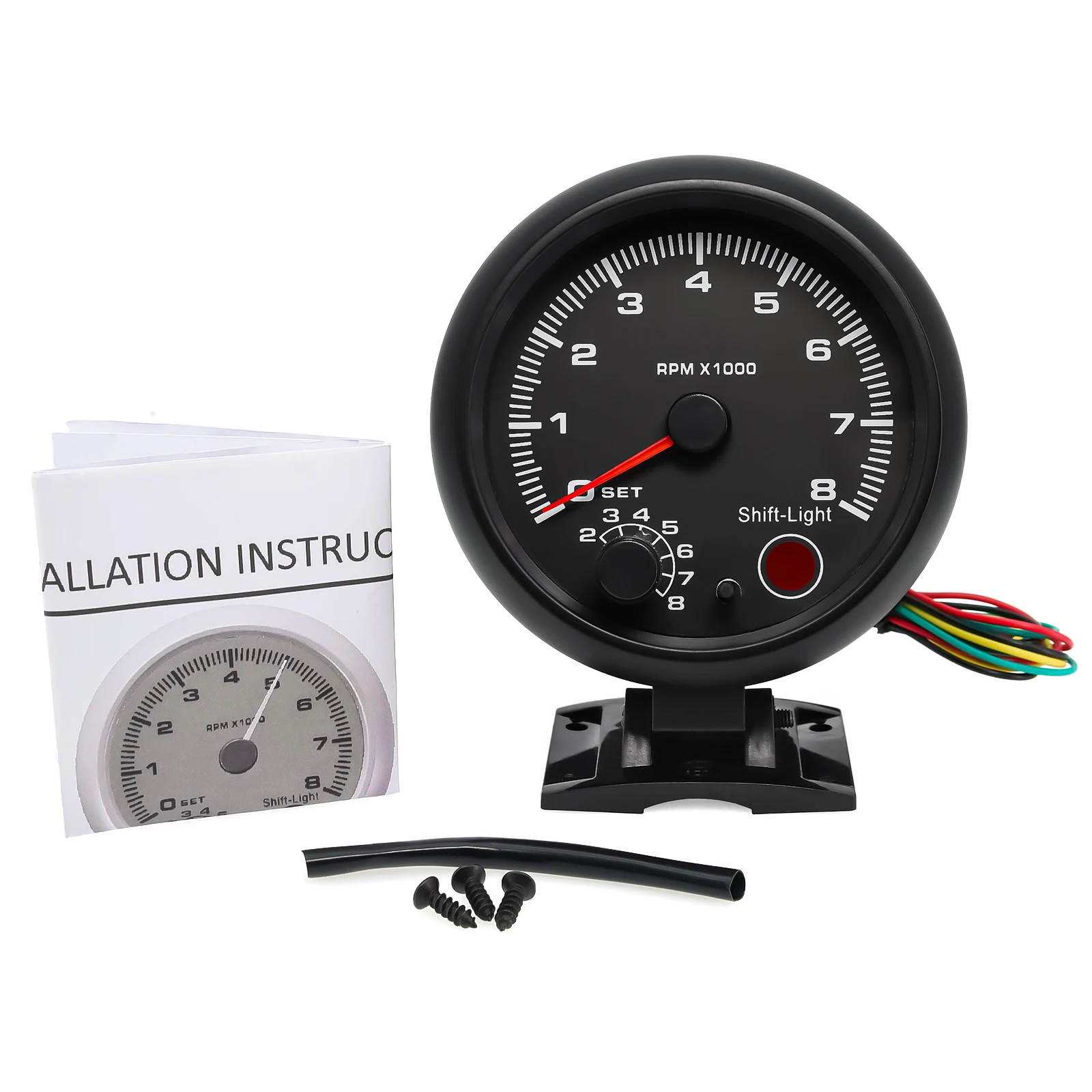 7 Colors 95mm 0-8000 RPM Meter Inter Car Tachometer Gauge Fit 4 6 8 Cylinder 12V Shift Light Auto Tacometro Moto Tach Motorcycle