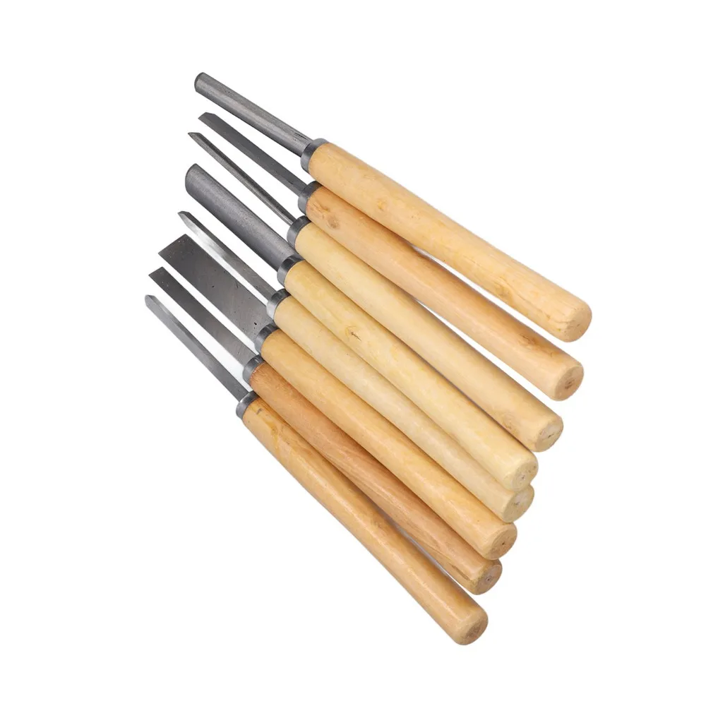 8PCS HSS Steel Wood Turning Chisels Skew Spear Point Round Nose Gouge Groove Parting Wood Carving Tools Sculpting Design