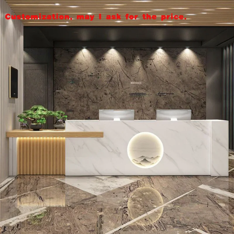 

custom.Modern Simple Large Front Desk Reception Optical Textile New Company Wood Office Hotel Counter Office Building