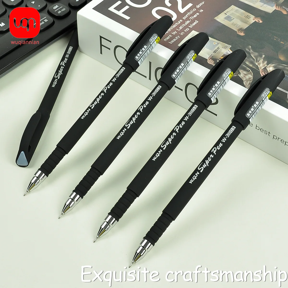 

WQN 3/6/12 Pieces 0.25mm Black Ballpoint Pen, High-End Black Semi-Pointed Tip, Smooth Writing, Smooth Black Ink Flow Without Any