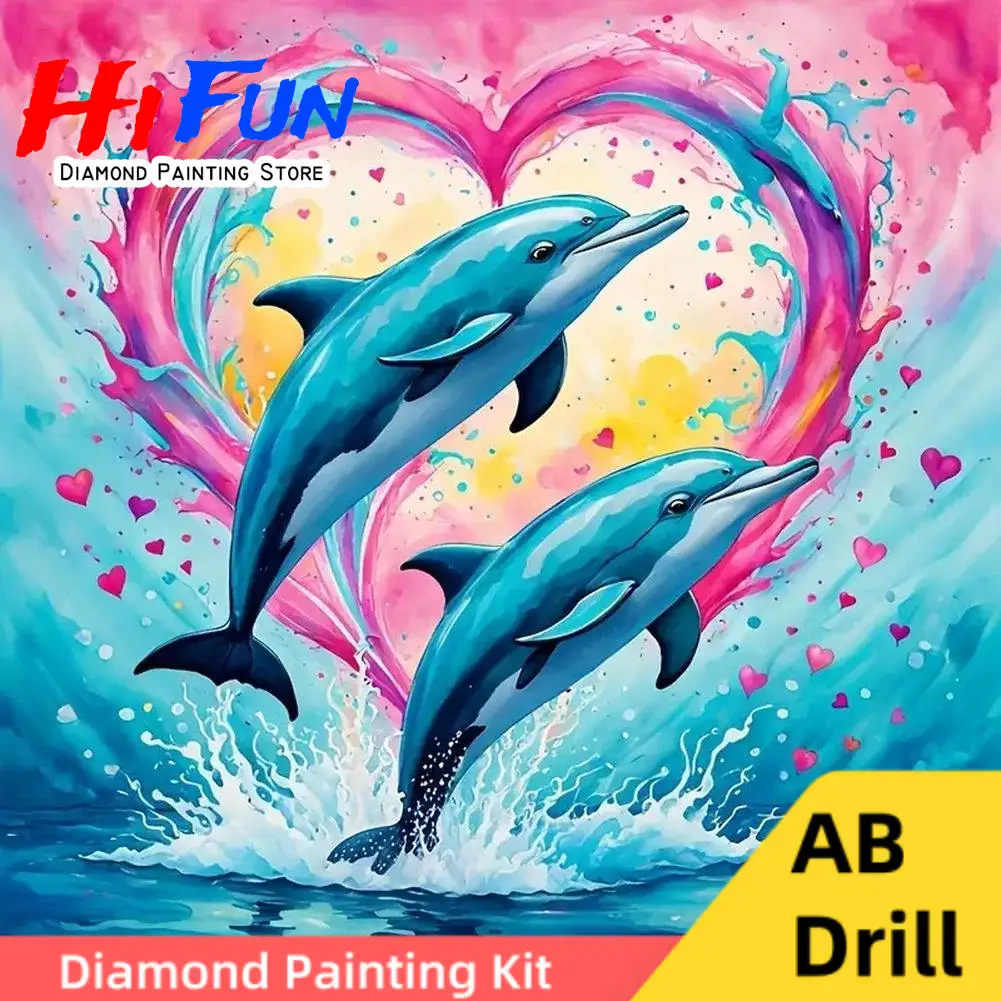 

Love Dolphins Jumping Art 5d Full Diamond Painting AB Drill Cross Stitch Diy Handwork , Couple Gift for Boyfriend Girlfriend
