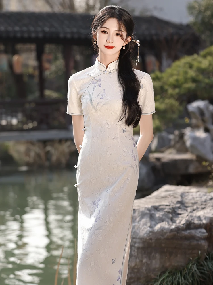 

Новый китайский халат с элитным флагом для молодых девушек, весна-лето, Новое поступление, винтажный длинный ор Све с низким разрезом