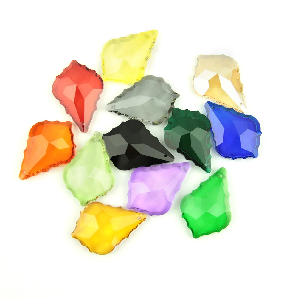 22mm-100mm All Colors K9 Maple Leaf Crystal Plated Prism Pendants Chandelier Glass Ornament Curtain Accessories