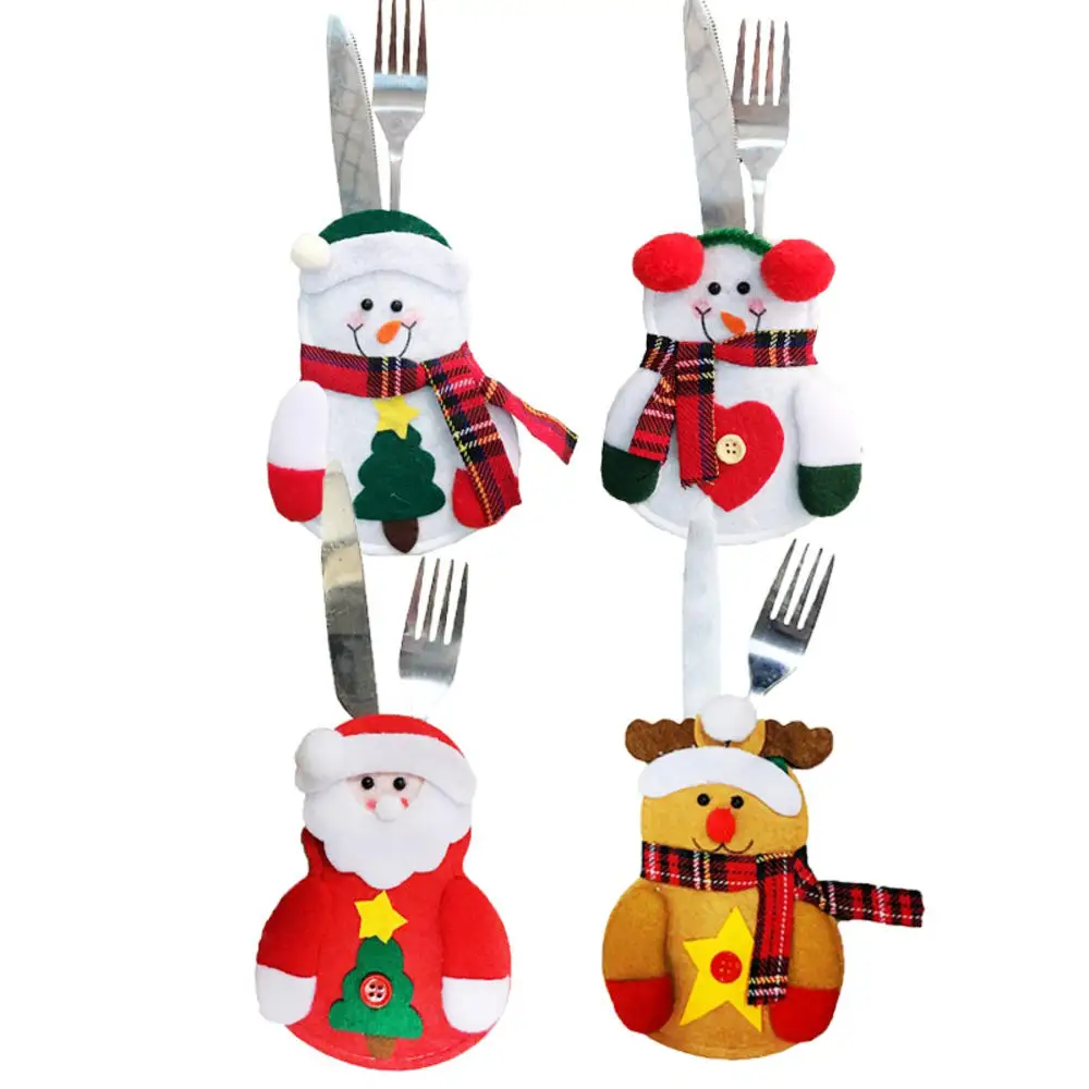 1 pcs Christmas Decorations Creative Tableware Set Soft Home Tableware Cover Non Woven Little Snowman Tableware Set Napkin