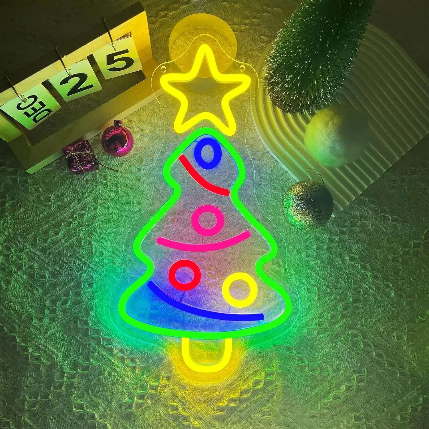 شجرة عيد الميلاد النيون تسجيل USB عكس الضوء LED ضوء النيون لغرفة النوم رجل كهف بار حفل زفاف الديكور هدية نافذة الخفيفة #6