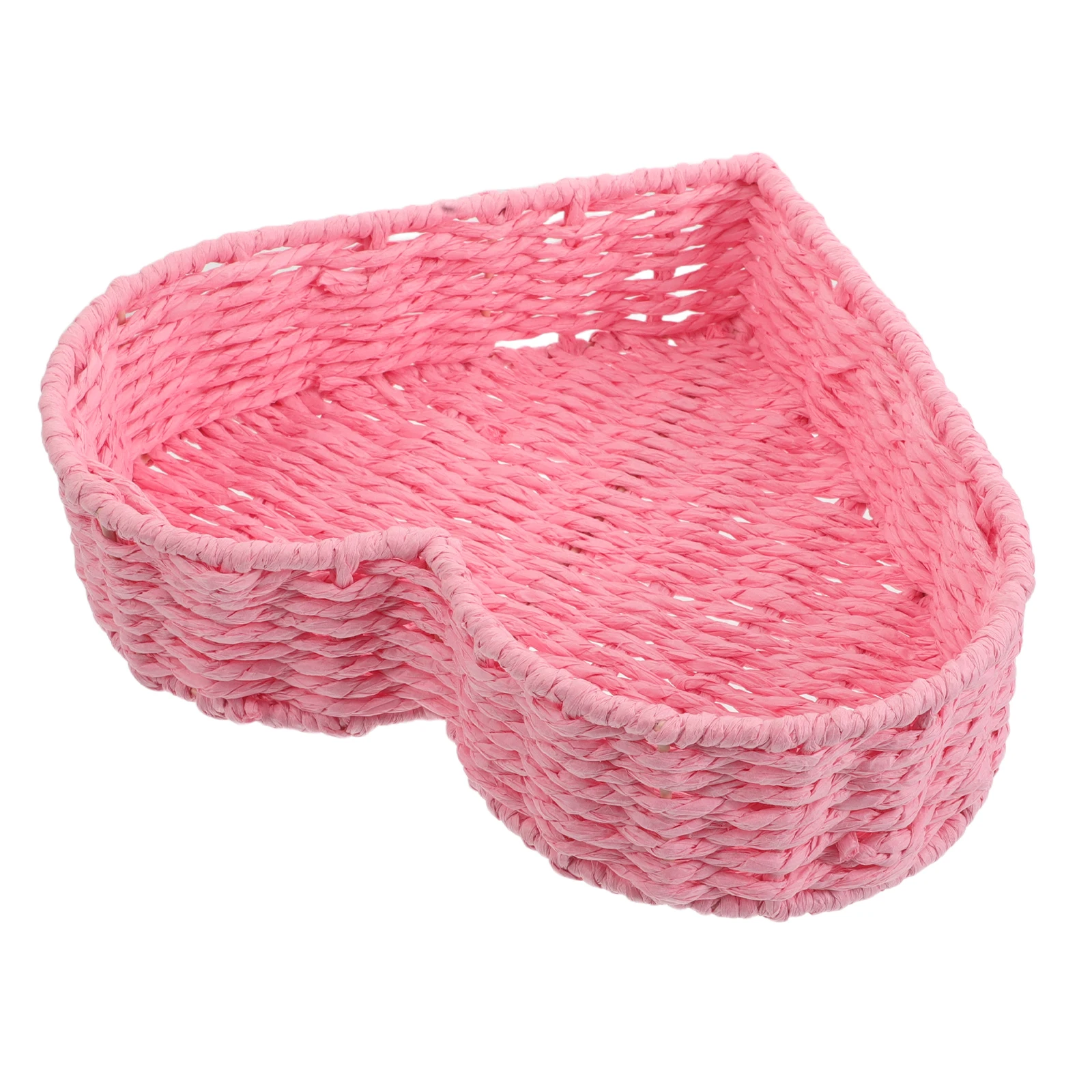 

Woven Storage Basket Hand Props Heart Shaped Bin Paper Rope Bread Tray Valentines Day Fruit Candy Serving