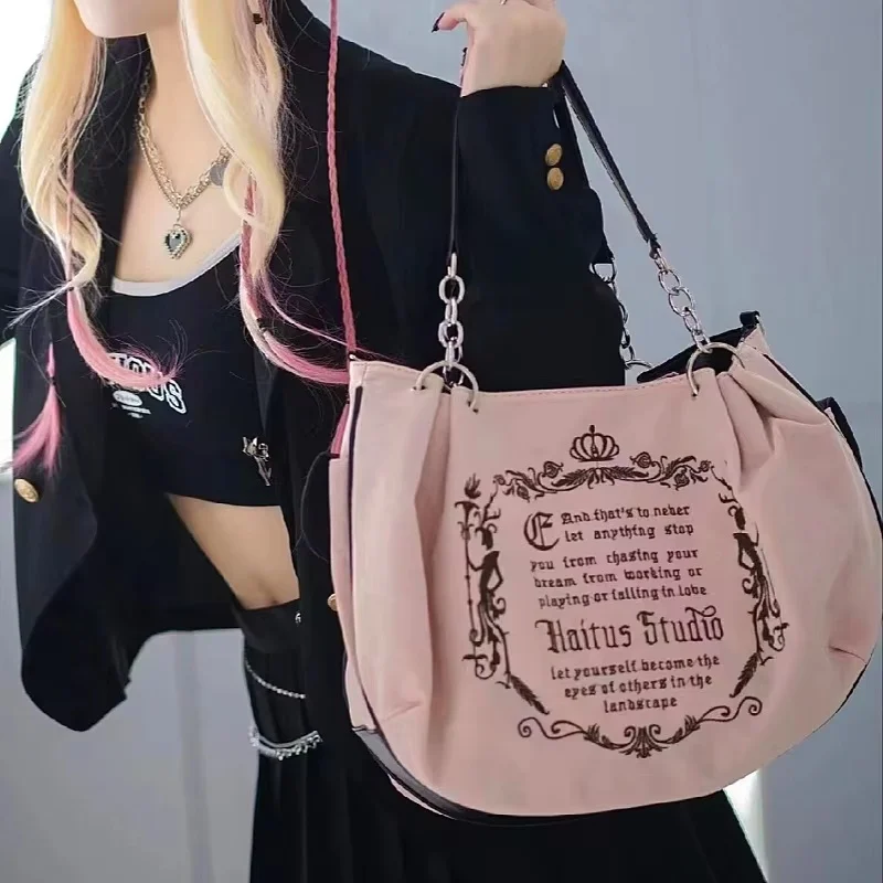 New Women JIAERDI Vintage Letter Y2k Handbag Gothic Large Capacity Casual Crossbody Bag Purse Female Harajuku Aesthetic Tote Bag