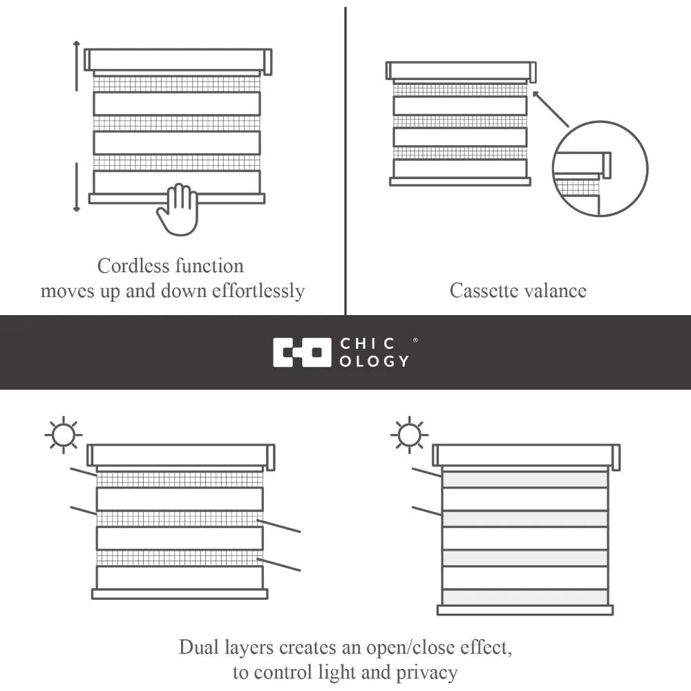 Tende per finestre zebrate senza fili, tende zebrate moderne per finestre, tende zebrate personalizzate con opzioni a coda lunga
