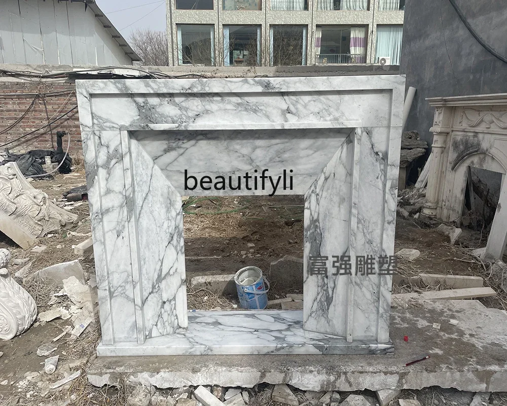 

a13 French fireplace big white French retro marble fireplace decoration, stone fireplace customization