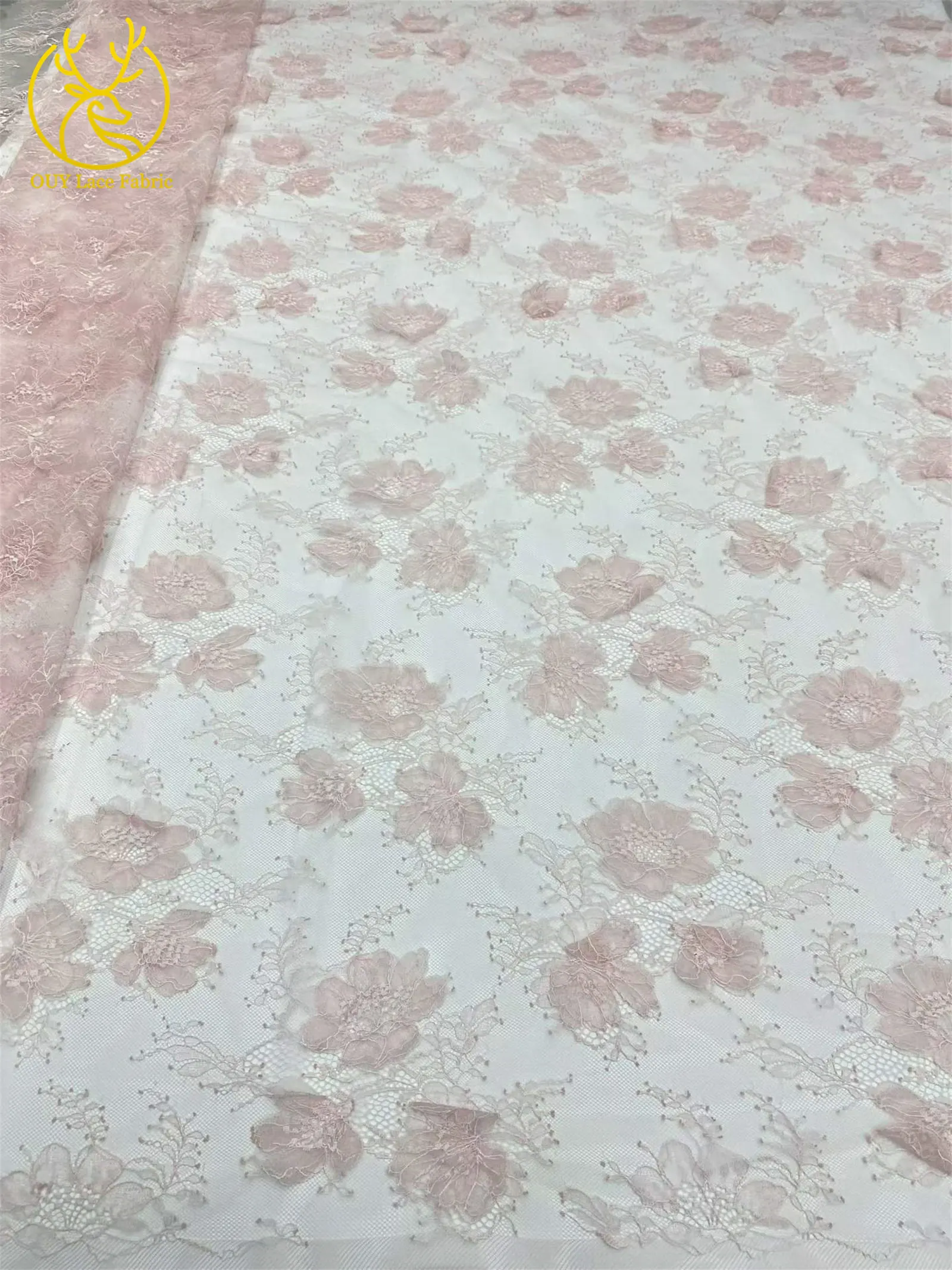 3D-Blumen-Stickerei-Tüll-Spitzenstoff, hochwertige französische Netzspitze mit Perlen, nigerianische Pailletten-Spitze für Hochzeitskleider zum Nähen – Detail 8
