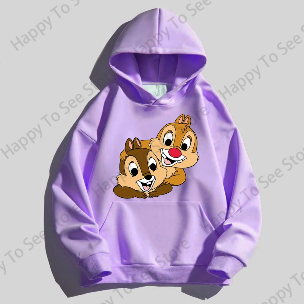 Disney Chipmunk Women\'s Cotton Hoodies Spring And Autumn Cute Tops Loose Lazy Style Cartoon Fun Style Pullover Chip And Dale