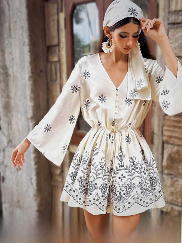 

Розовый комбинезон с высокой талией и широкими штанинами, женский, модный, весна-осень, с V-образным вырезом и рукавами-колокол, удобный крой, для повседневной носки