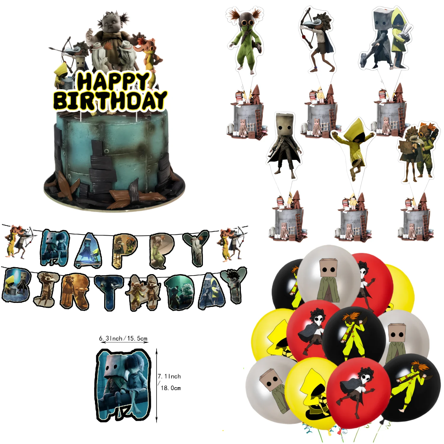 

Little Nightmares Birthday Party Decoration Birthday Balloons Cake Topper Decor Banner Baby Shower Kids Party Favors supplies