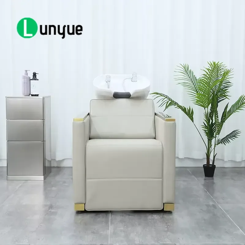 White Ceramic Basin Barber Shampoo Chair Modern Luxury Reclining Head Treatment Hair Washing Station for Beauty Spa