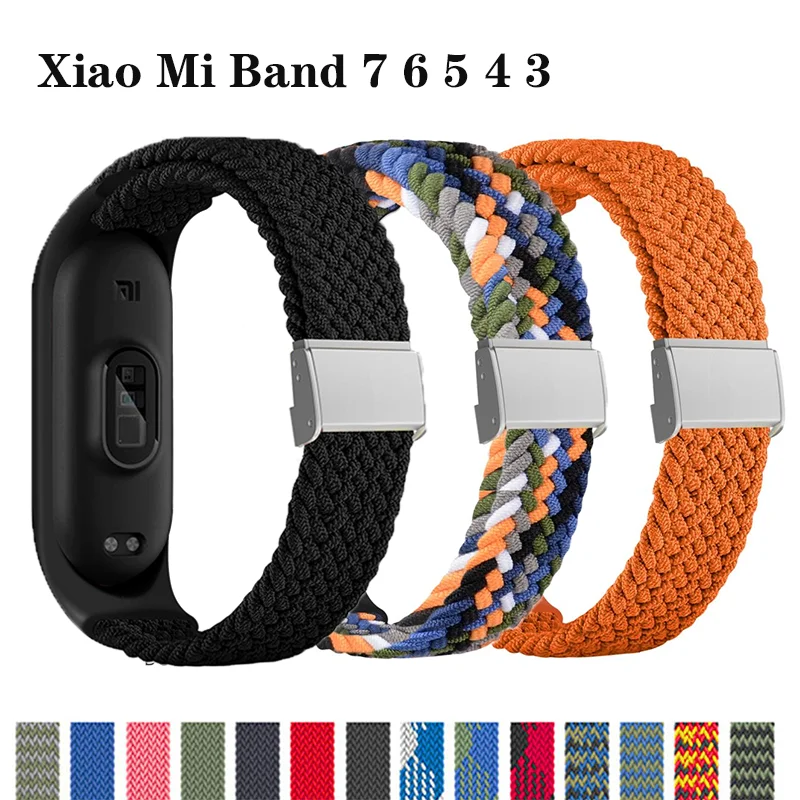 Pulsera para xiaomi Mi band 7, correa elástica ajustable de metal, de nailon trenzado, para Mi band 4, 3, 5 y 6