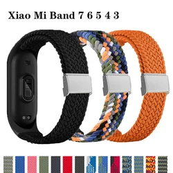 Mi band 7 용 팔찌 스트랩 탄성 조절 가능한 금속 나일론 브레이드 Mi band 4 mi band 5 correa pulseira, mi band 4 3 5 6