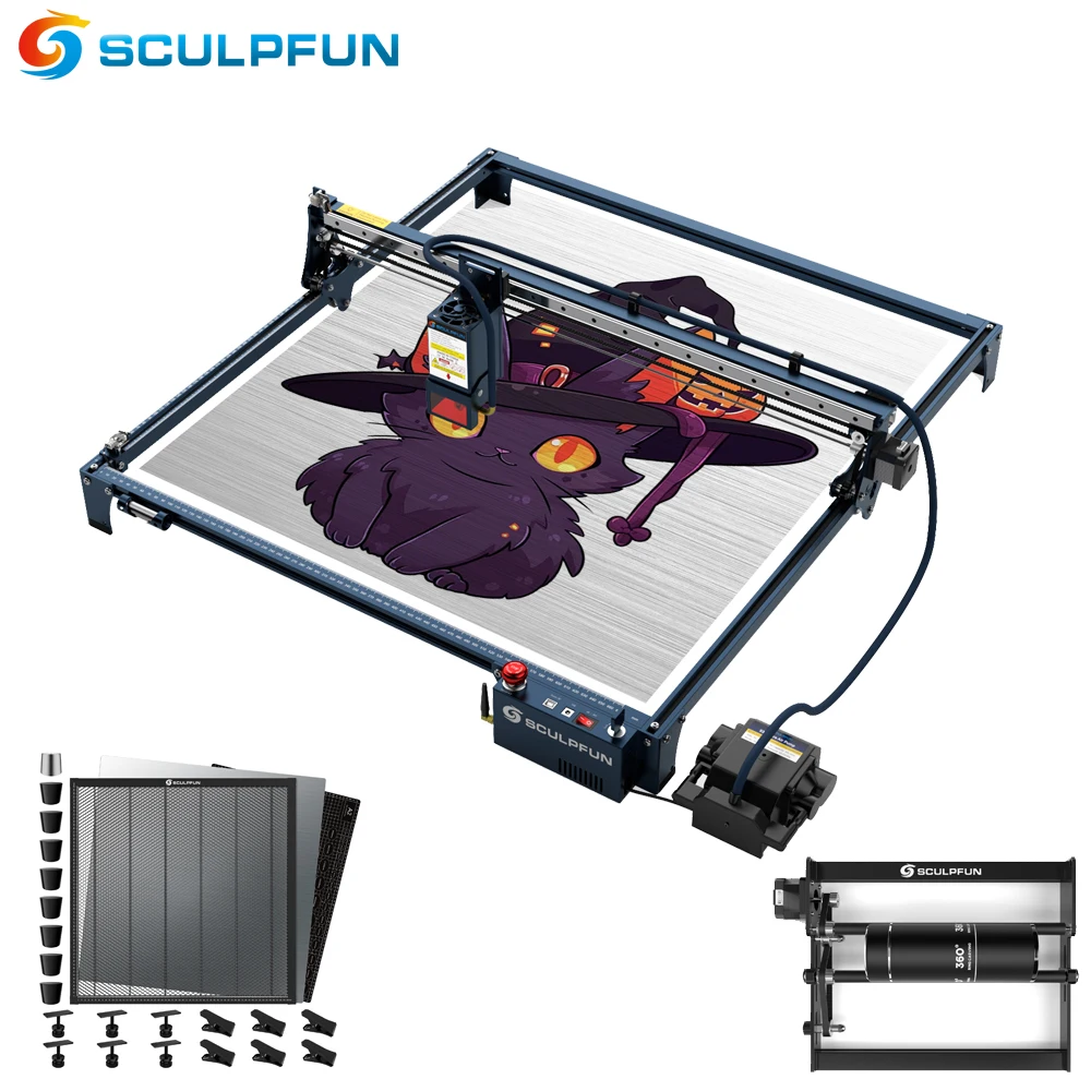 SCULPFUN-máquina de grabado con corte láser S30 Ultra, 22W, tablero de panal de 600x600mm con asistencia de aire automática para madera, Metal y acrílico