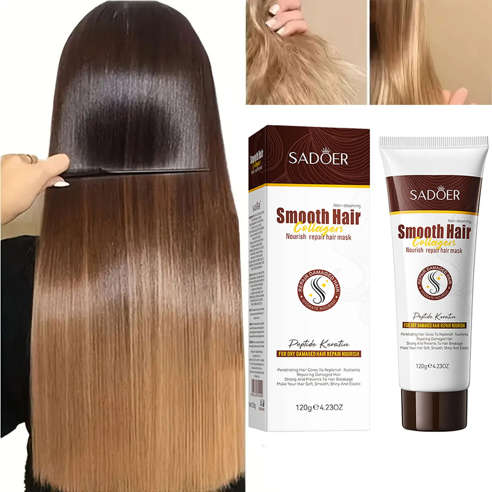 SADOER Collagen Hair Mask Professional Deep Nourishing Hair Care Repair Damaged Hair Restore Shine Suitable for All Types