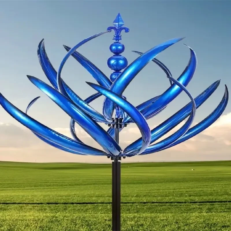 Metal Wind Spinner Kinetic Lawn Sculpture Wind-Powered Garden Decoration Outdoor Solar-Powered Windmill Artistic Garden