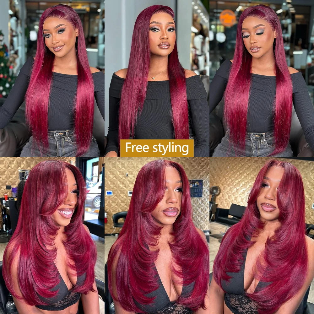 ZIDIKU 30 بوصة بورجوندي أحمر 13x6 خصلات الشعر المستعار الإنسان Hd الدانتيل الجبهة شعر طبيعي مفرود الباروكات 100% شعر الإنسان شعر مستعار أسود التخليص بيع