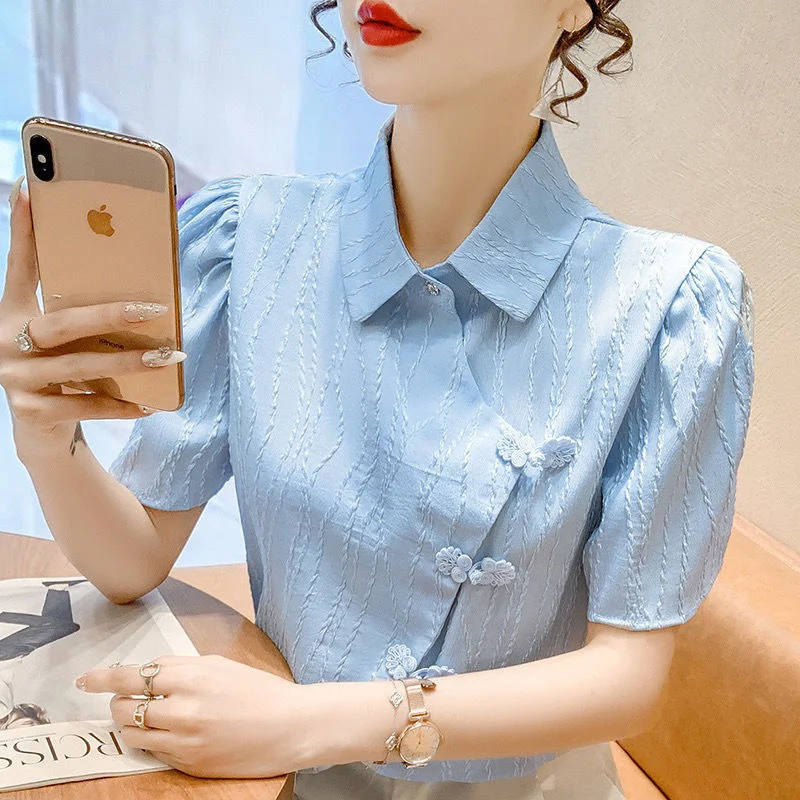 

2023 Summer Fashion Short Sleeved Shirt Blouse Women Vintage Clothes for Women Tops Shirts Blouses