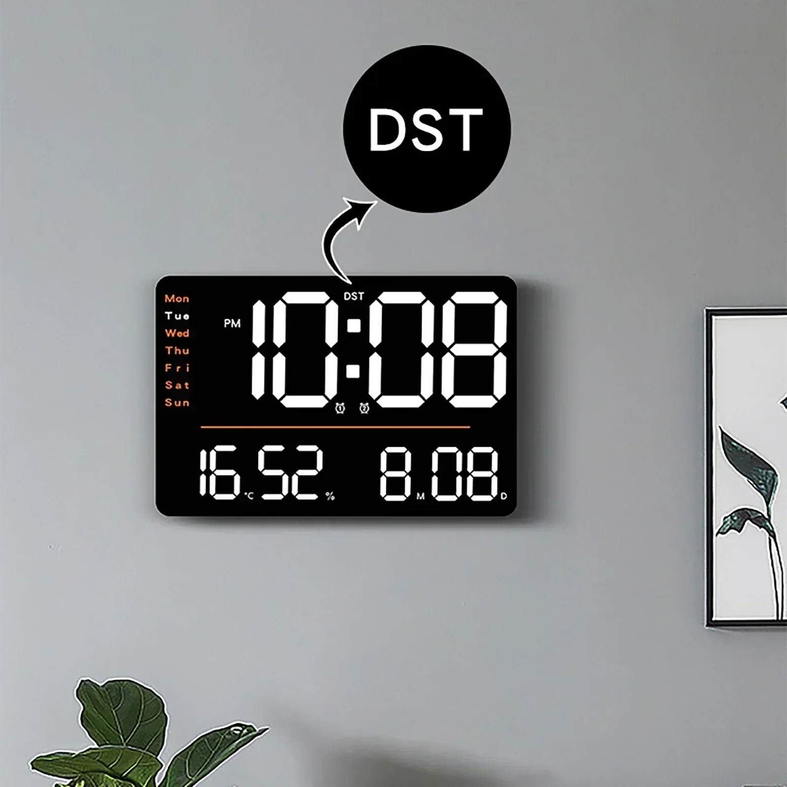 LED Large Digital Wall Clock Remote Control Temperature Date Week Display Adjustable Brightness Modern Living Room Alarms Clocks