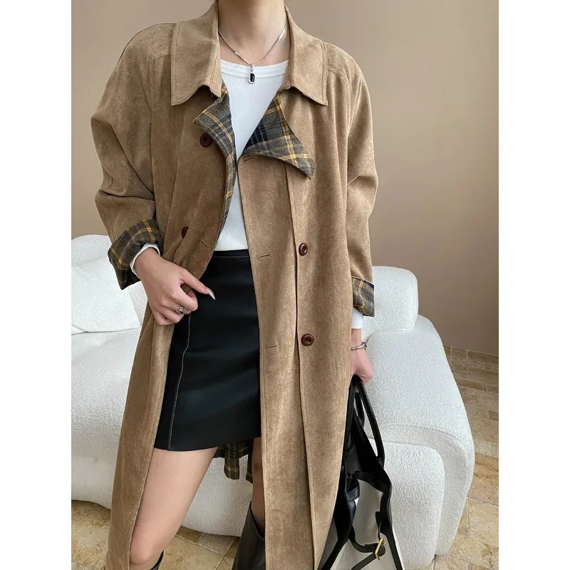 

Women Trench Long Coats Jackets Turn Down Collar Coat Slim Fit Y2k Streetwear Jacket Work Elegant Splice Outerwear Autumn Winter