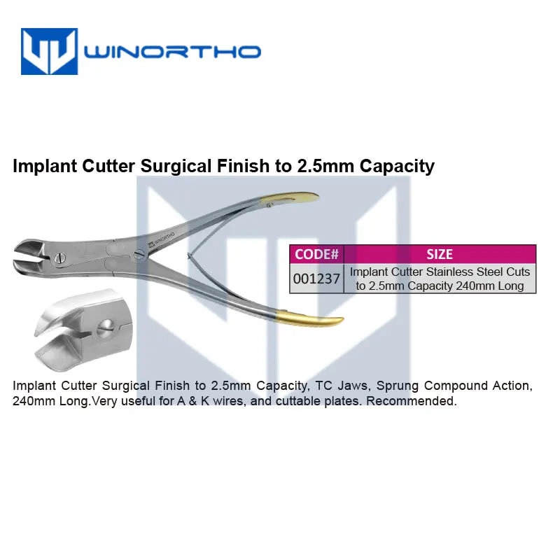 Implant Cutter Surgical Finish to 2.5mm Capacity Detachable Handles allow autoclaving veterinary orthopedic instrument