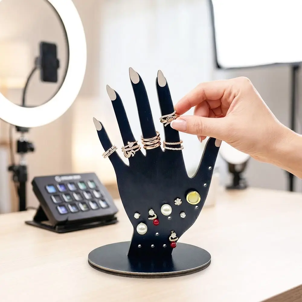 2D Wooden Hand Shaped Ring Display Stand Lightweight Compact Size Ring Holder Sturdy Smooth Polished Jewelry Organizer