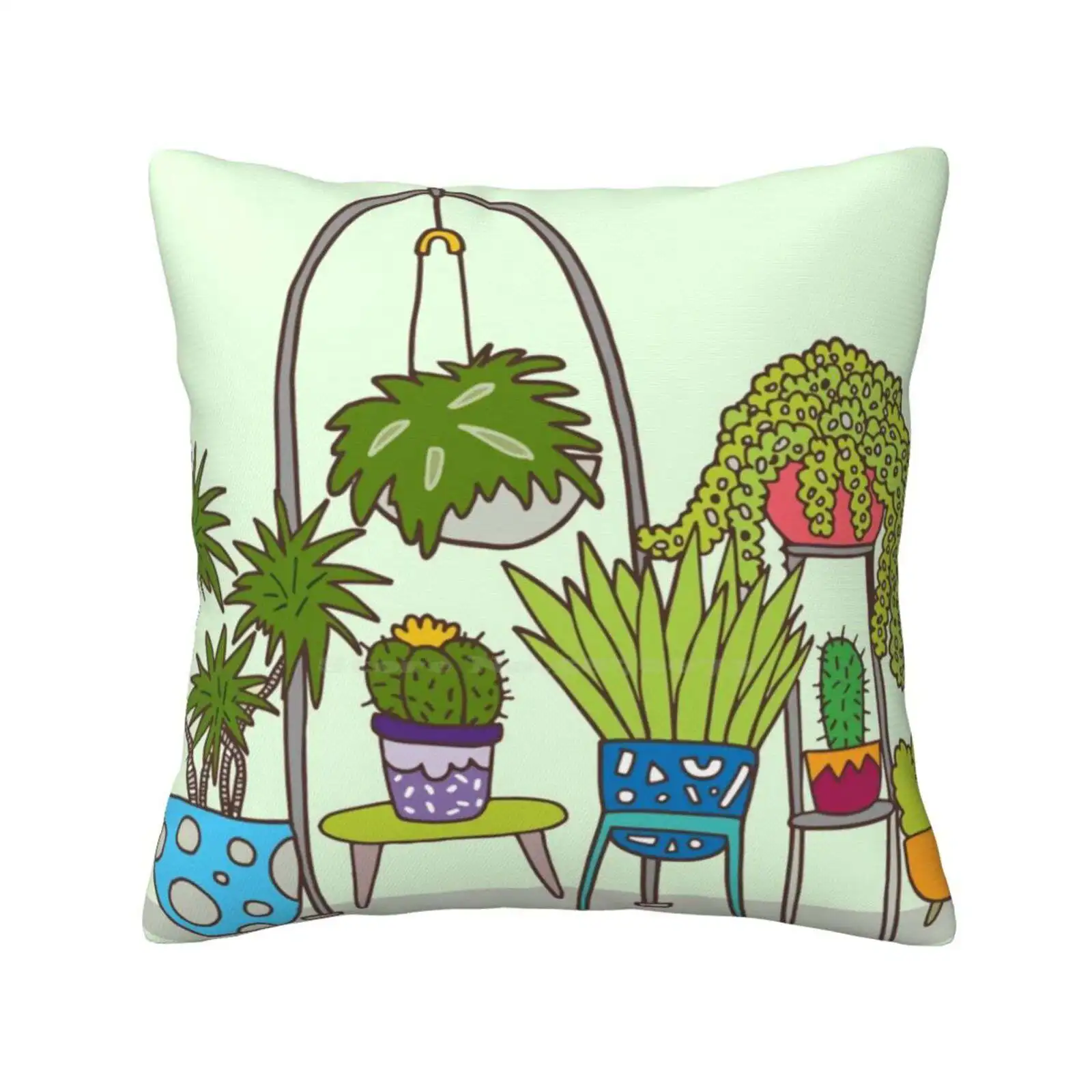 Plant Life Home Sofa Car Waist Throw Pillowcase Plants Botanical Pot Plant Succulent Fern Greenhouse Green Thumb Gardening