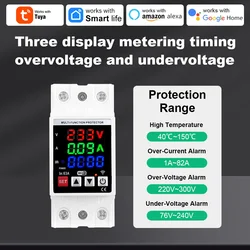 Tuya WIFI Smart Circuit Breaker 63A Adjustable 3in1 Display Over Voltage and Under Voltage Protective Device Protector Relay