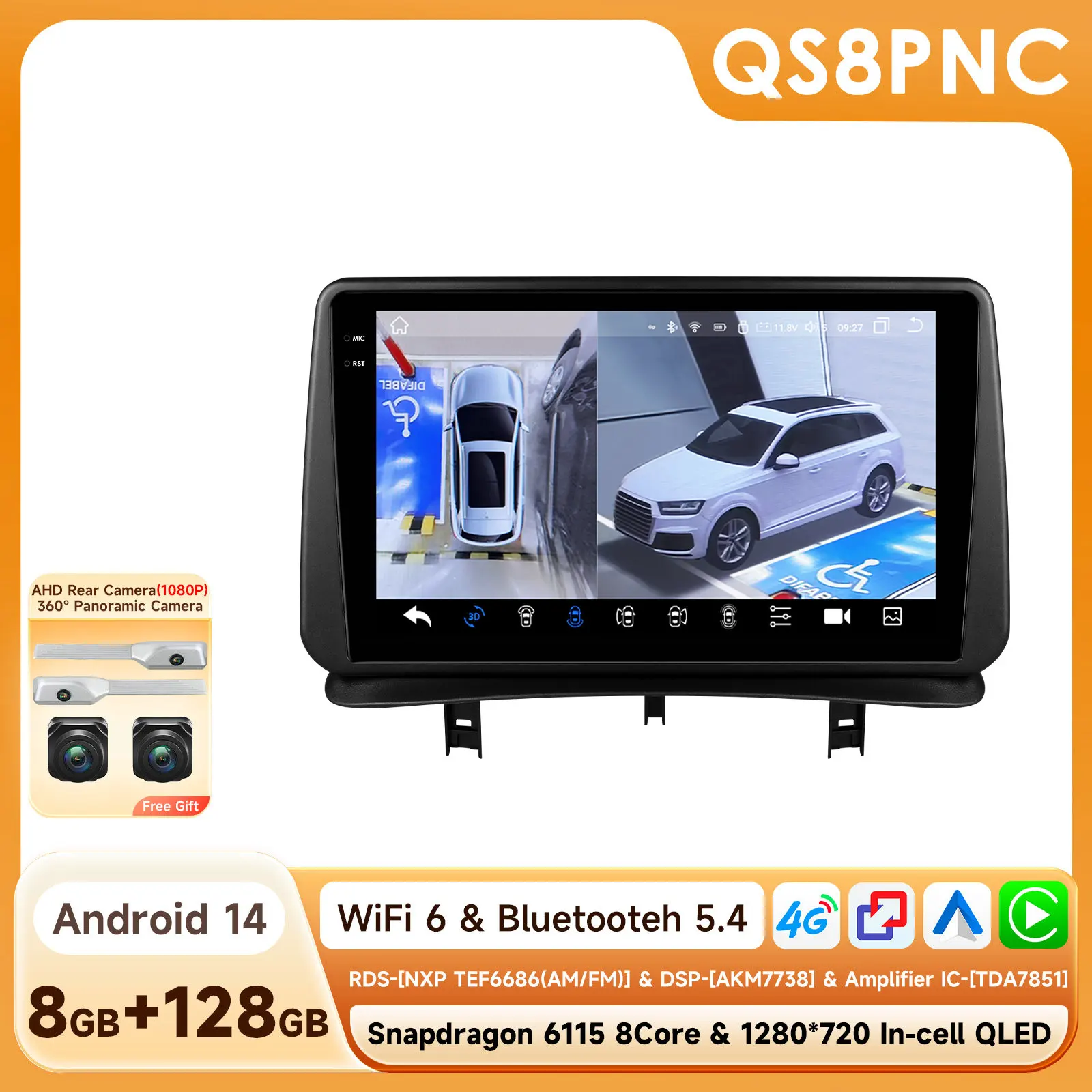 Hizpo Autoradio Autoradio voor Renault Clio 3 2005 2006 2007-2014 Multimedia Speler Draadloze CarPlay Android Auto Stereo GPS 4G