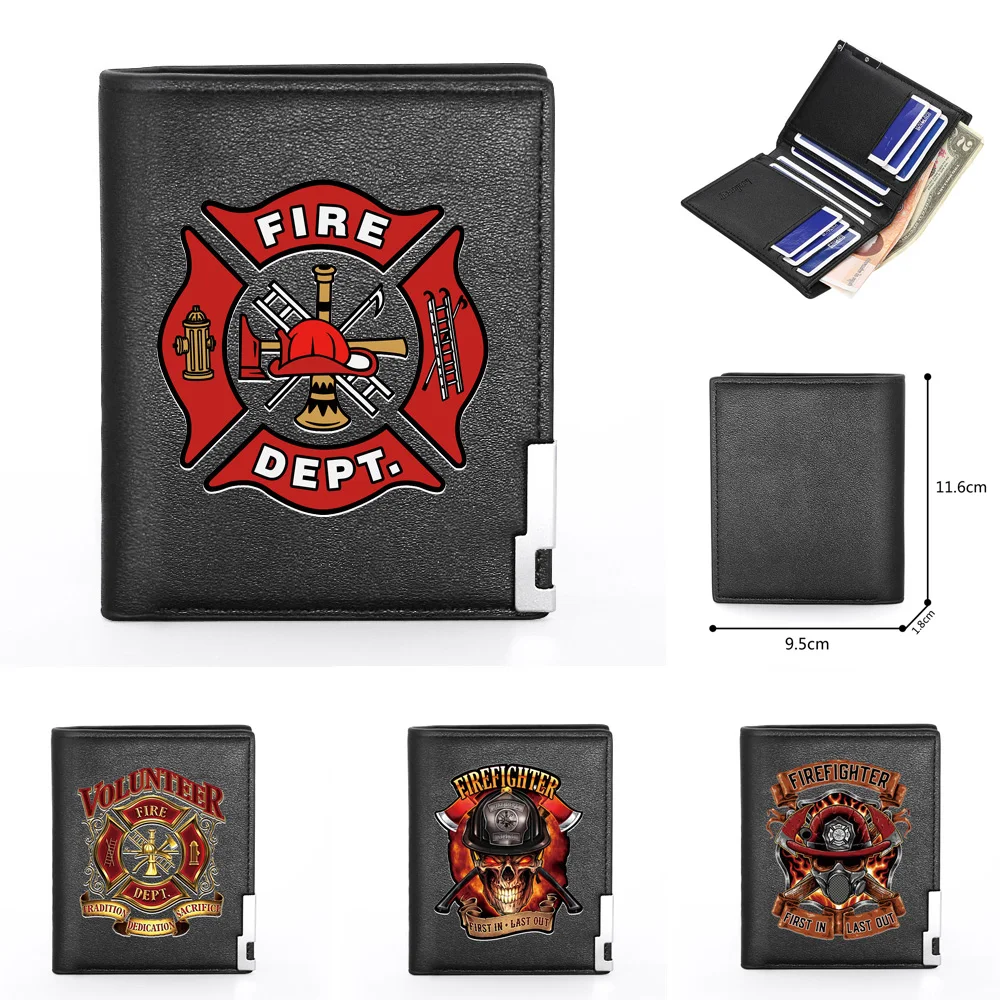 Men Women Leather Wallet Firefighter Control Cover Billfold Slim Credit Card/ID Holders Inserts Money Bag Male Short Purses