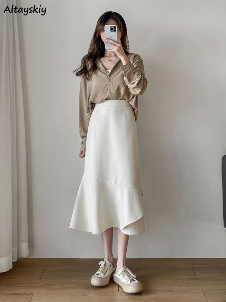 

Trumpet Skirts Ruffles High Waist Elegant OL Casual Cool Spring New Fashion Mujer Stylish Ulzzang Aesthetic Popular Young Retro