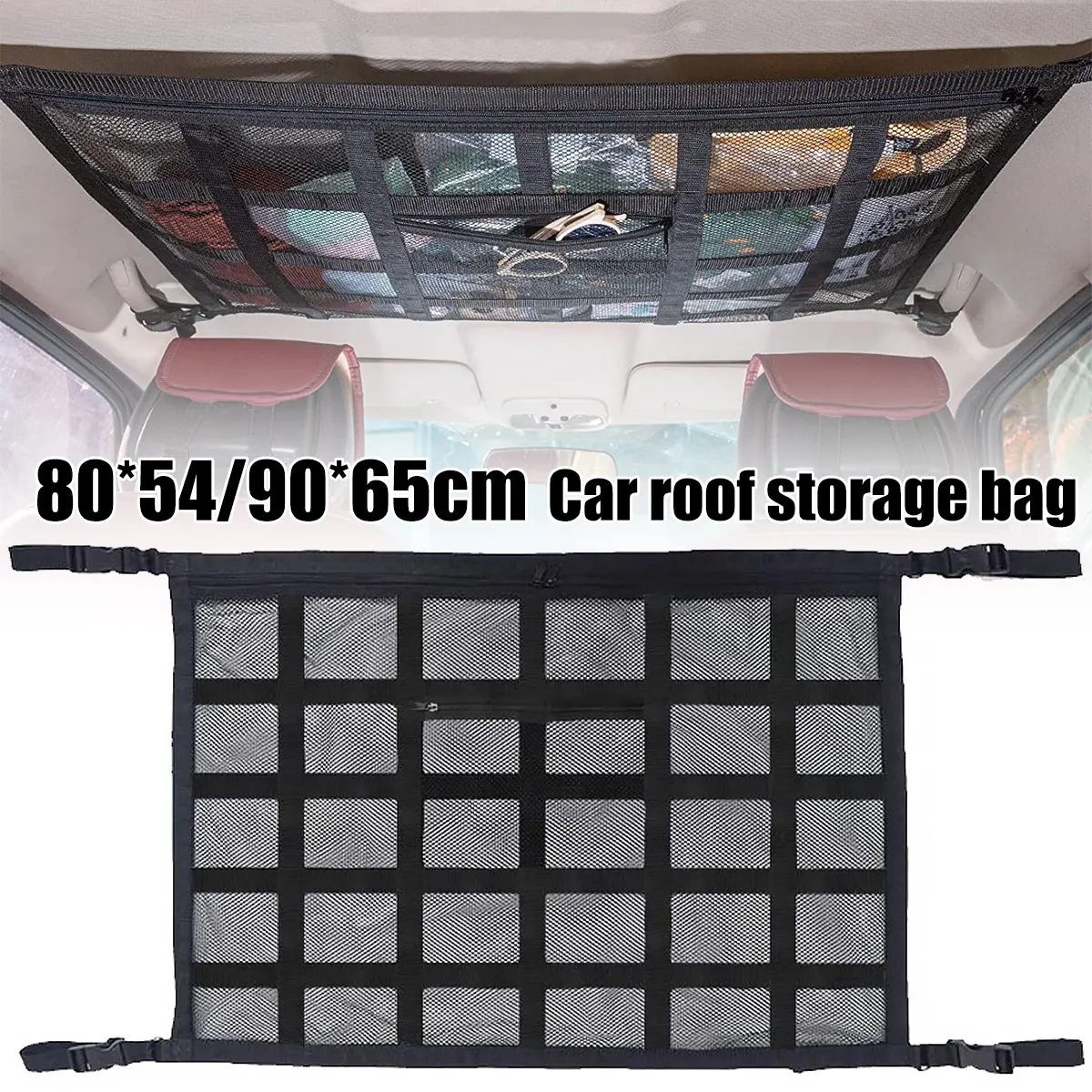 Car Roof Storage Organizer Car Ceiling Cargo Net Strong Load-Bearing Mesh Large Capacity Space Saving Car Ceiling Net Storage